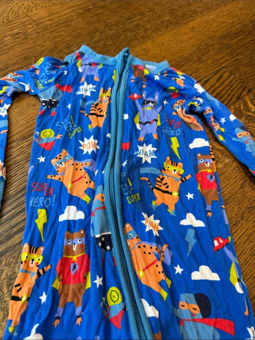 Little Sleepies Blue Superhero Animal Print Footed Pajamas